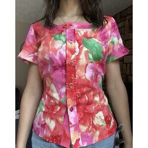 JONES NEW YORK NWOT $69 Size M floral pink summer spring women's shirt blouse